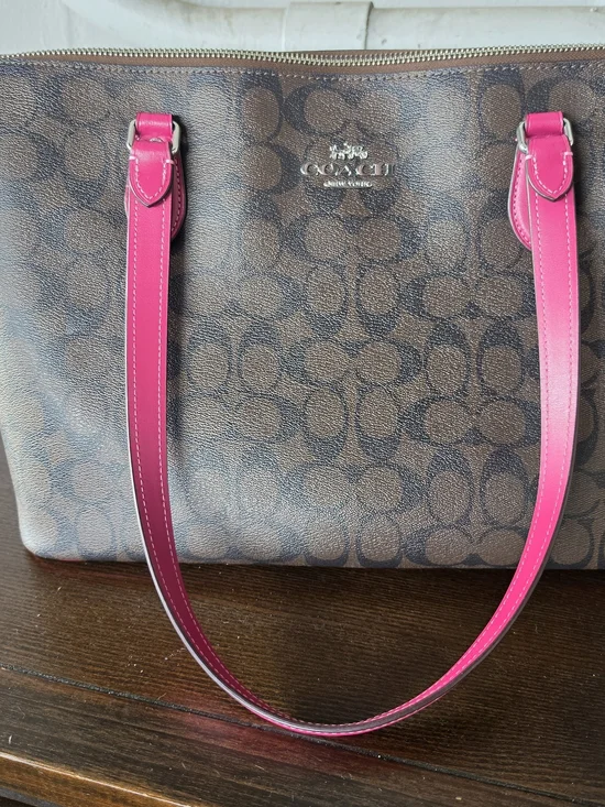 COACH Signature Tote with Pink Handles - Picture 2 of 11